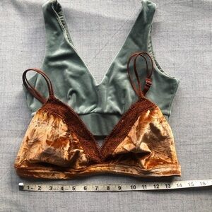 Velvet and Lace Bralette Set - Green and Brown